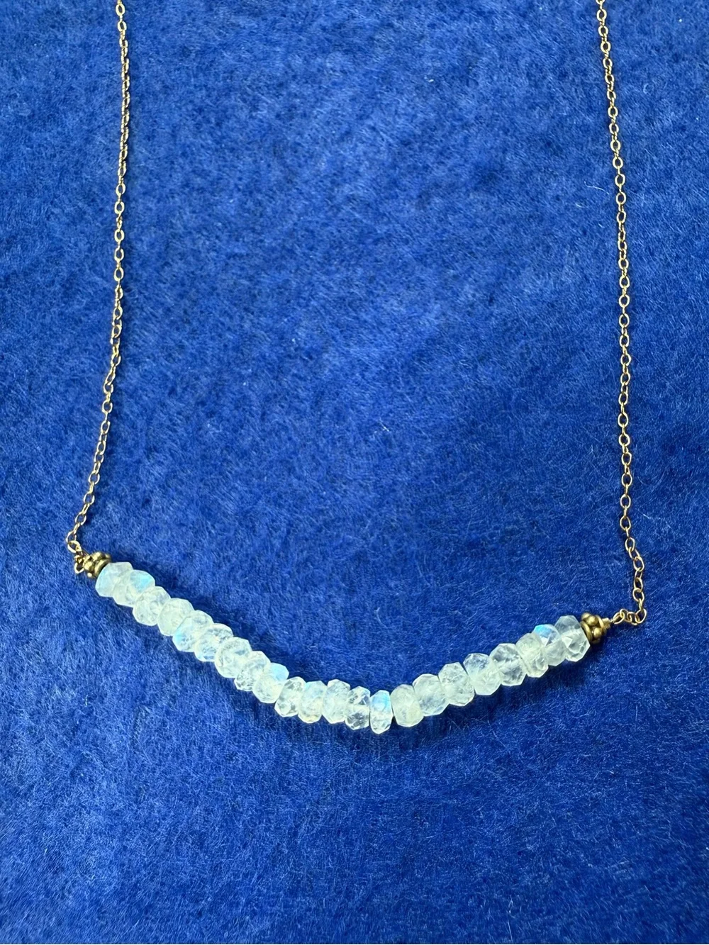 Gold filled Moonstone Beaded Bar necklace.